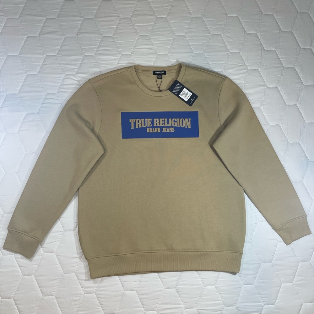 Men’s True Religion Sweatshirt Tan & Blue Size 2XL